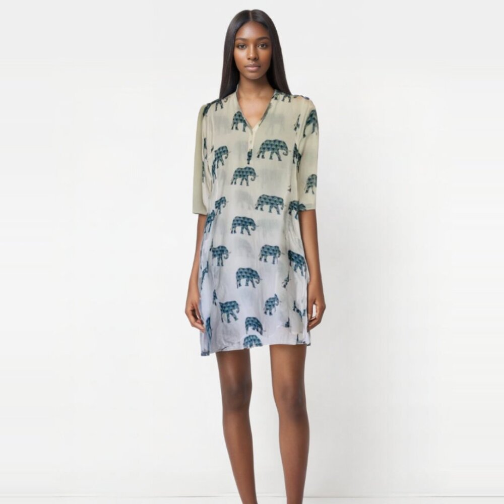 Roberta Roller Rabbit White and Blue V-Neck Mini Dress